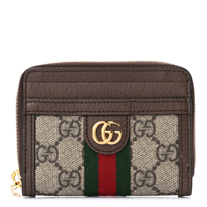 Gucci GG Supreme Monogram Textured Dollar Calfskin Web Ophidia Zip Around Card Case Wallet Beige Ebony New Acero 1 of 7