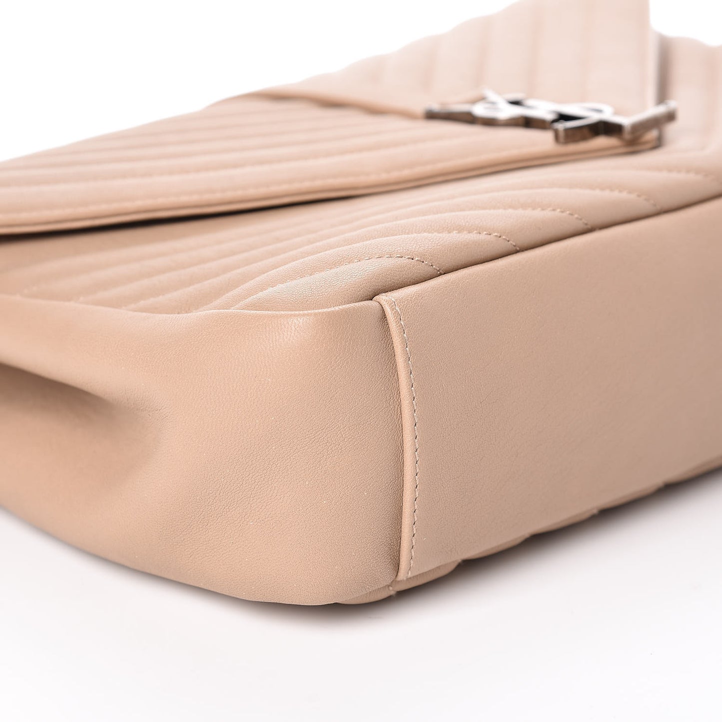 Sheepskin Matelasse Chevron Monogram Large College Satchel Beige