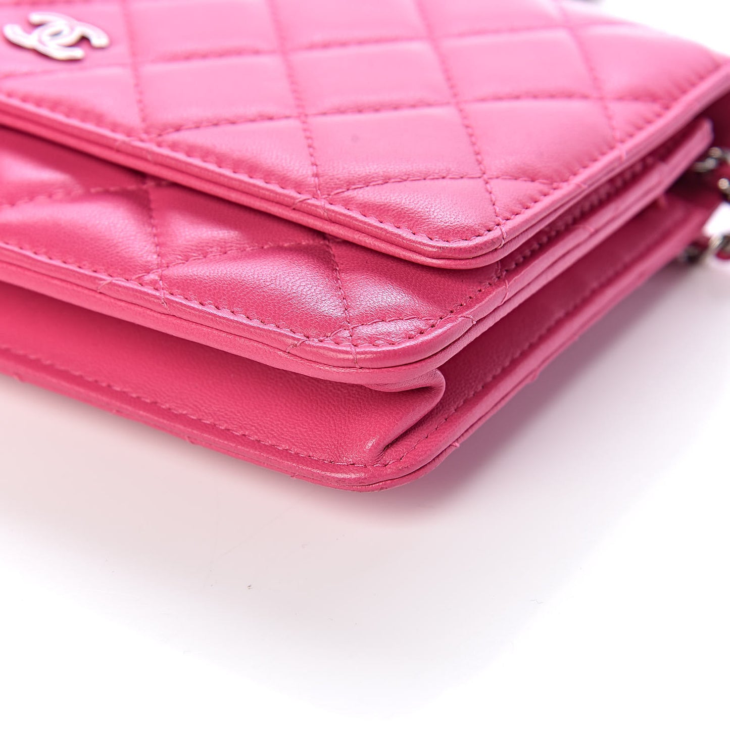 Lambskin Quilted Wallet On Chain WOC Pink