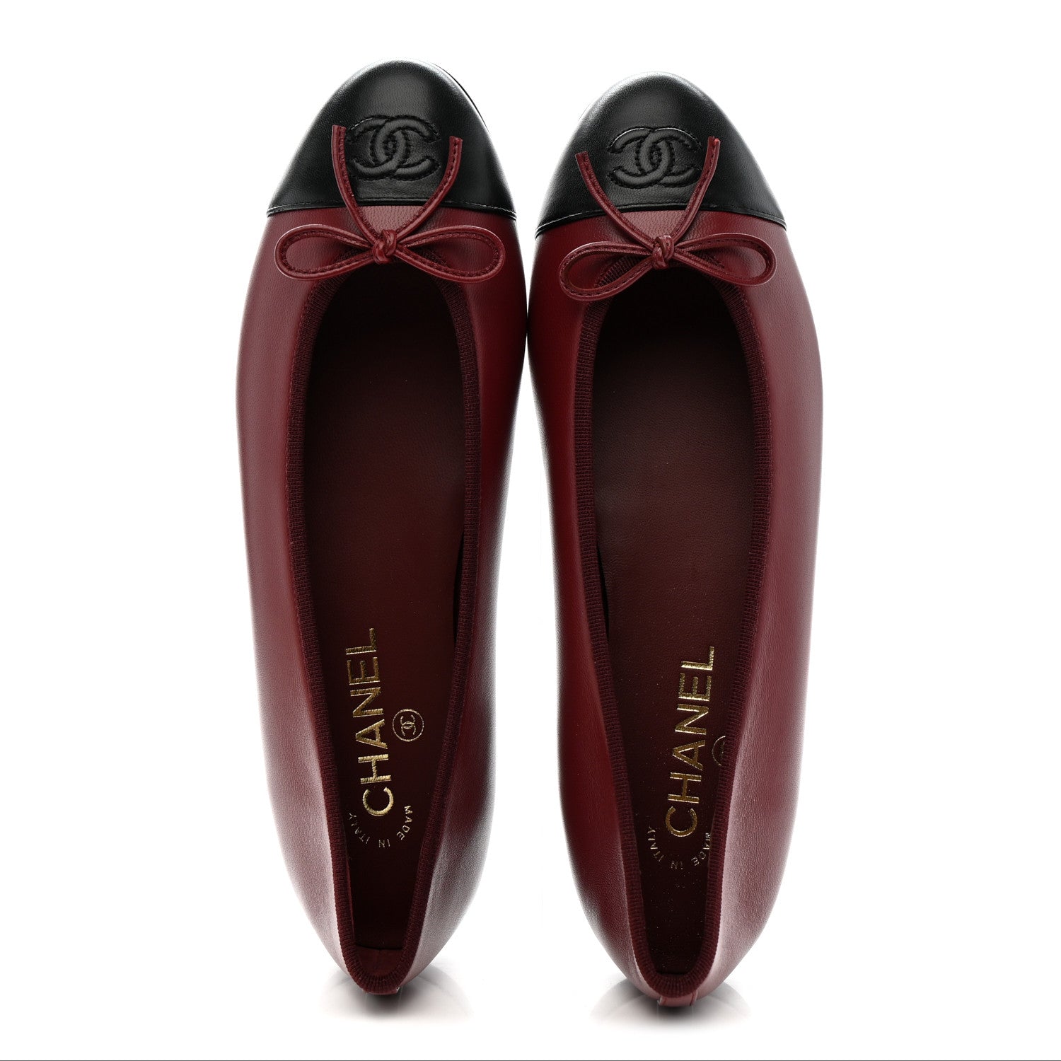 Chanel Lambskin Cap Toe CC Ballerina Flats 40 Burgundy Black 2 of 12