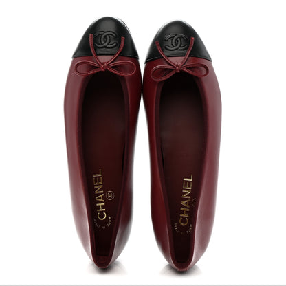 Chanel Lambskin Cap Toe CC Ballerina Flats 40 Burgundy Black 2 of 12