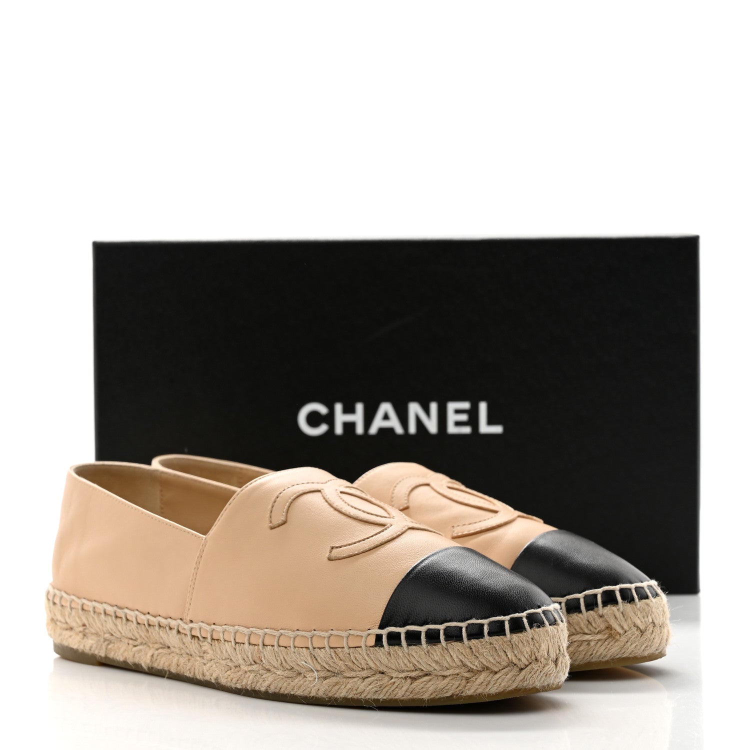 Chanel Lambskin CC Espadrilles 38 Beige Black 9 of 9