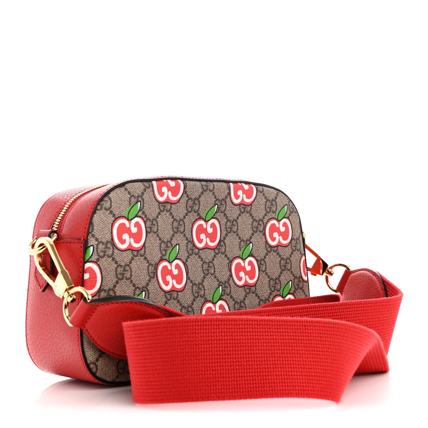 Gucci GG Supreme Monogram Apple Small Retro Interlocking G Shoulder Bag Beige Multicolor Lobster Red 3 of 12