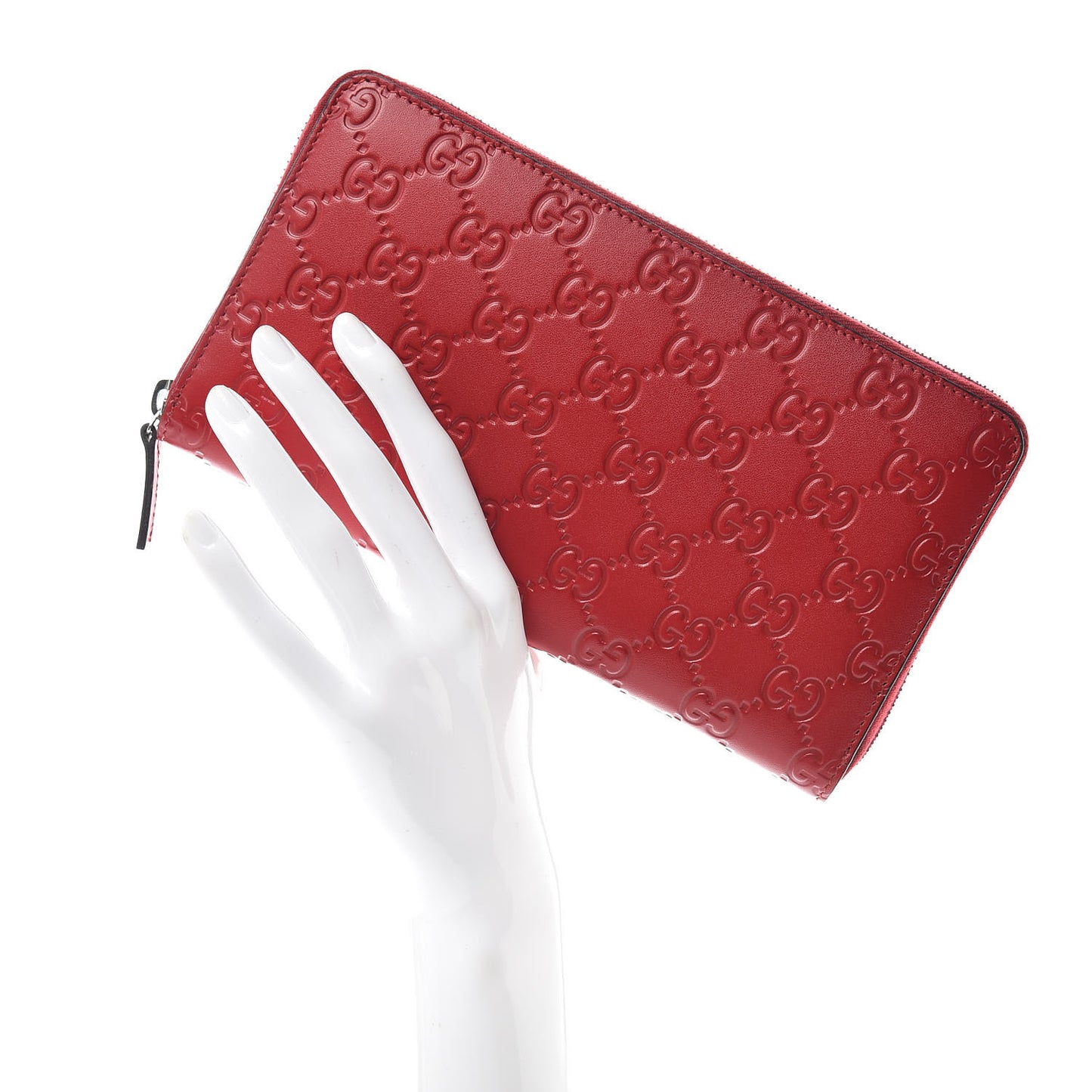 Guccissima Signature Zip Around Organizer Wallet Hibiscus Red