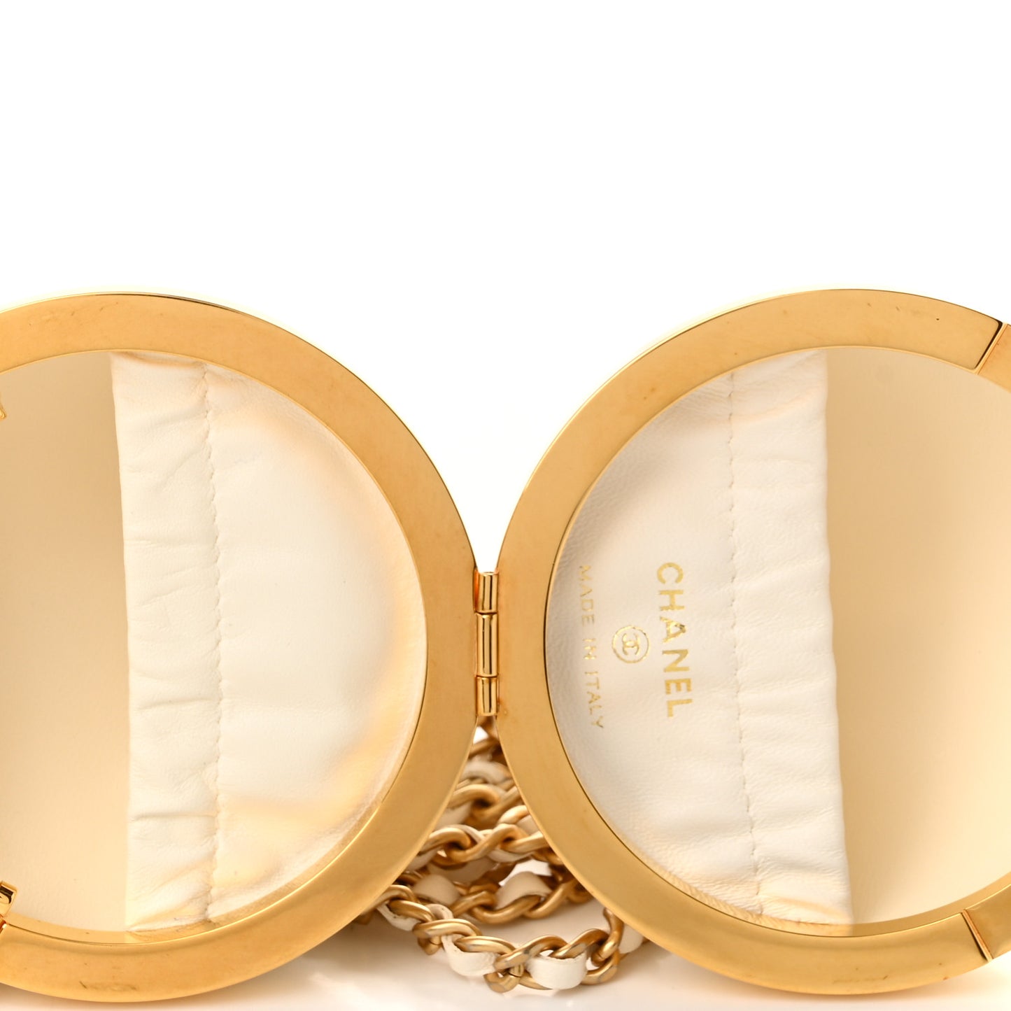 Lambskin CC Sphere Minaudiere Chain Clutch White