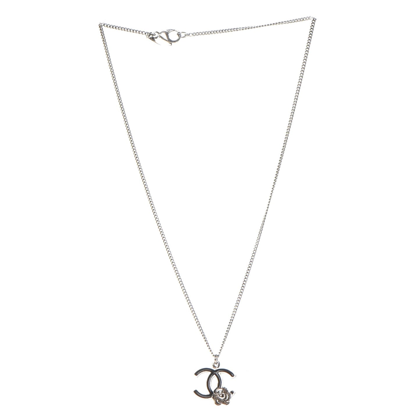 Enamel CC Camellia Necklace Silver Black