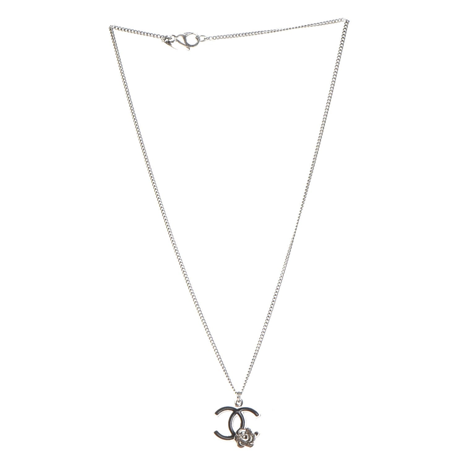 Chanel Enamel CC Camellia Necklace Silver Black 3 of 6