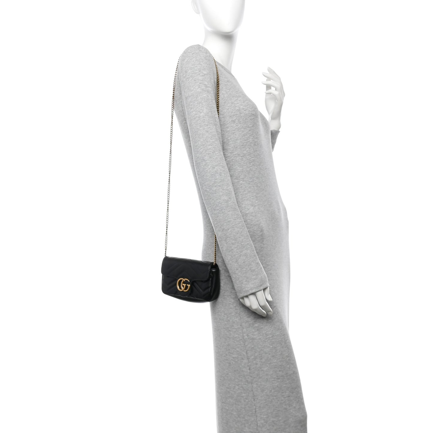 Calfskin Matelasse Super Mini GG Marmont Shoulder Bag Black