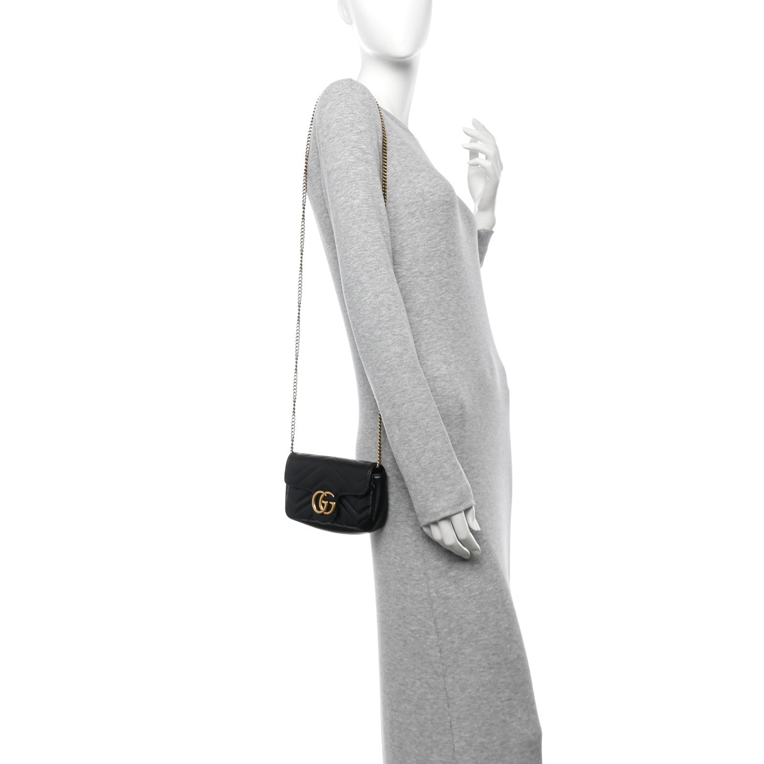 Gucci Calfskin Matelasse Super Mini GG Marmont Shoulder Bag Black 2 of 10