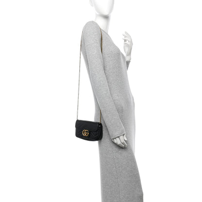 Gucci Calfskin Matelasse Super Mini GG Marmont Shoulder Bag Black 2 of 10