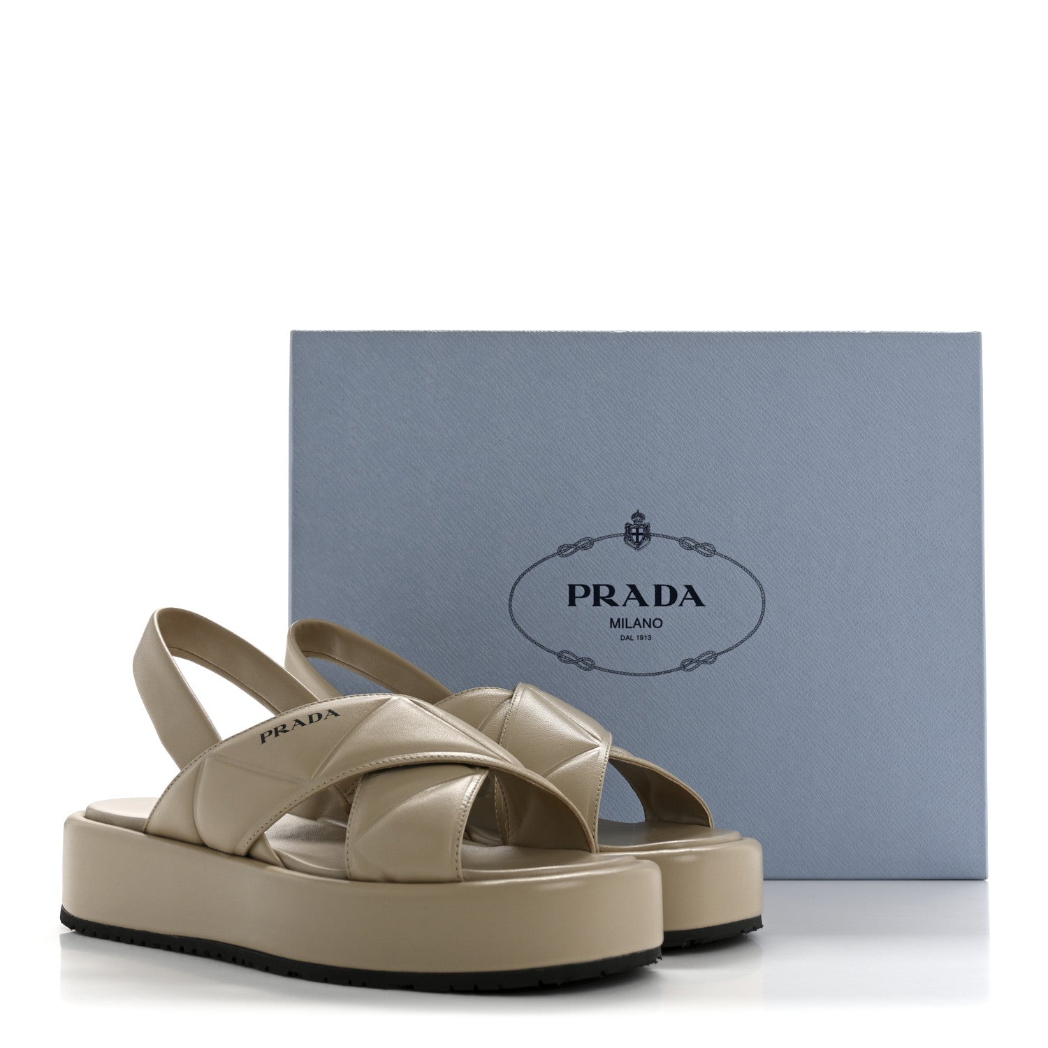 Prada Nappa Quilted Padded Platform Slingback Sandals 37.5 Deserto 10 of 10
