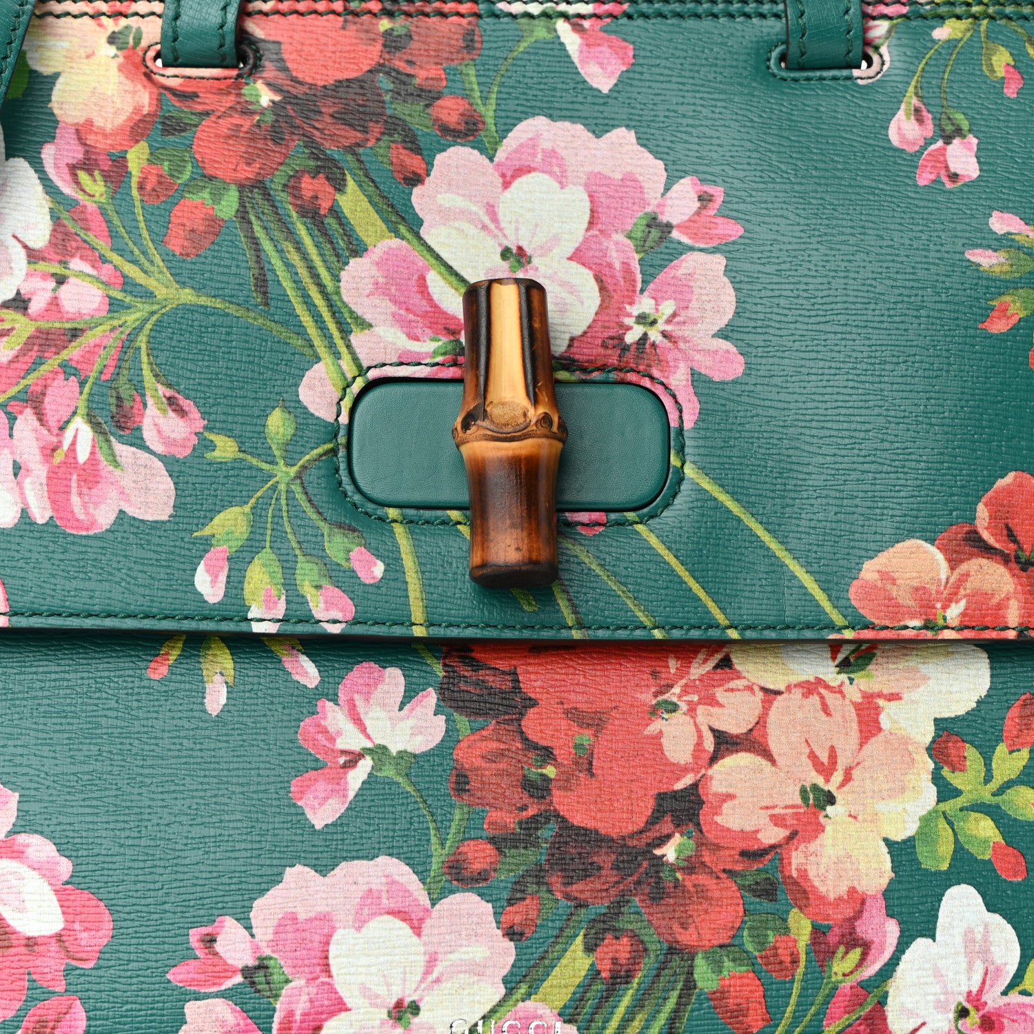 Gucci Shangai Calfskin Blooms Print Medium Bamboo Daily Top Handle Bag Clear Bright Emerald Multicolor 6 of 8