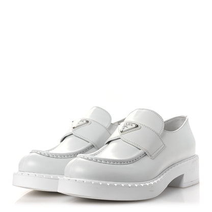 Prada Spazzolato Triangle 50mm Loafers 41 White 4 of 12