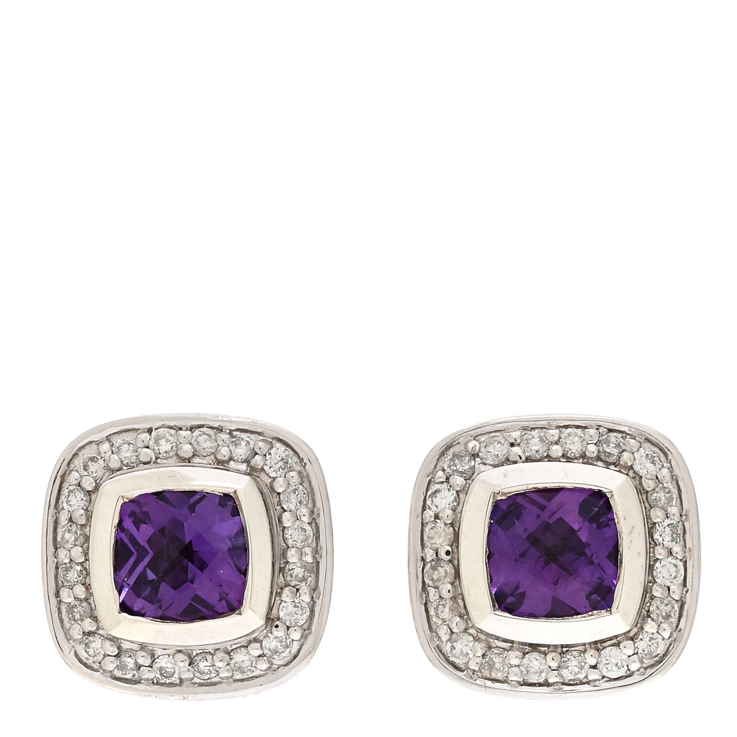 David Yurman Sterling Silver Diamond Amethyst 5mm Petite Albion Earrings 1 of 4