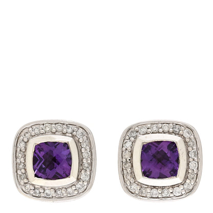 David Yurman Sterling Silver Diamond Amethyst 5mm Petite Albion Earrings 1 of 4