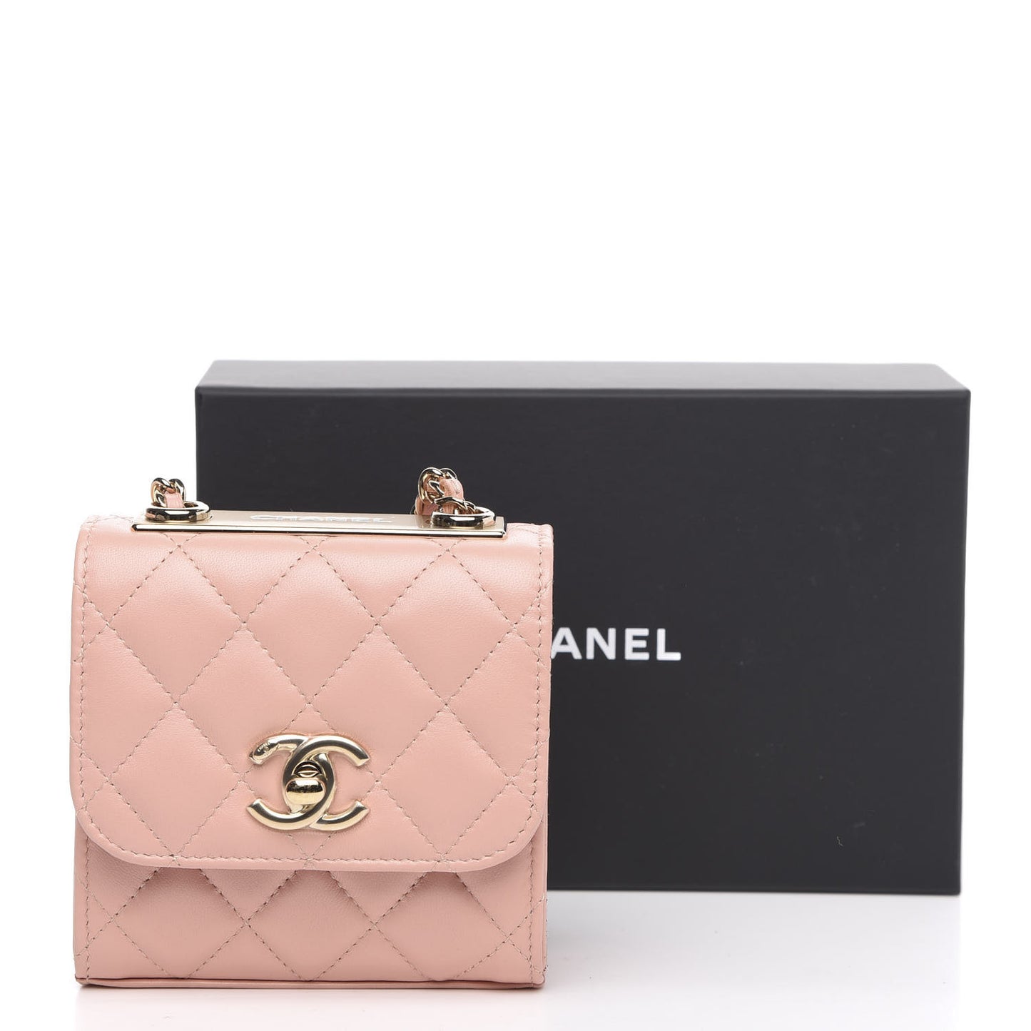 Lambskin Quilted Mini Trendy CC Clutch With Chain Light Pink