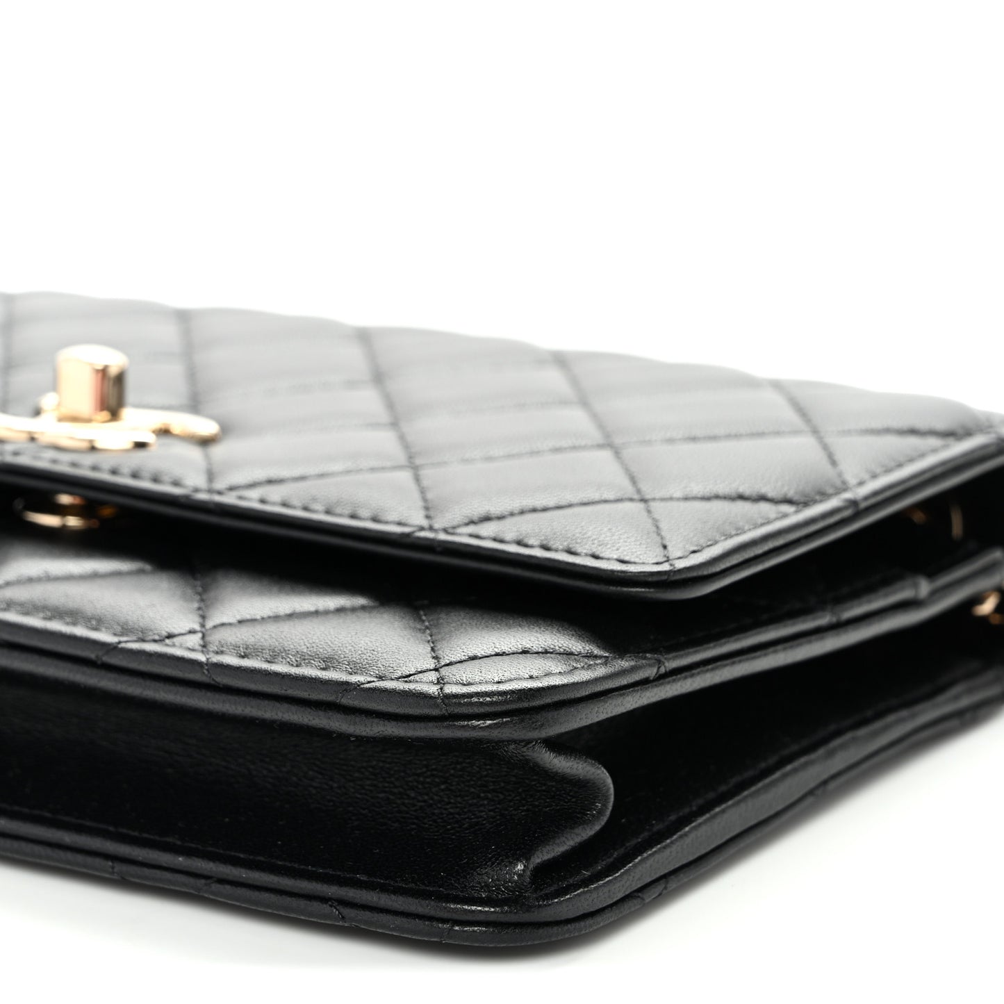 Lambskin Quilted Trendy CC Wallet On Chain WOC Black
