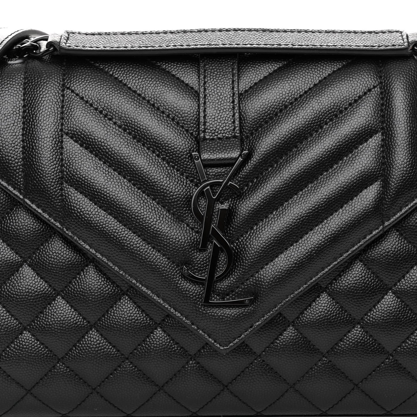 Grain De Poudre Textured Mixed Matelasse Triquilt Medium Monogram Monochrome Satchel Black