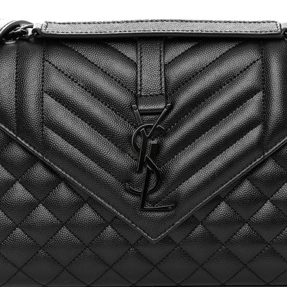 Saint Laurent Grain De Poudre Textured Mixed Matelasse Triquilt Medium Monogram Monochrome Satchel Black 7 of 10