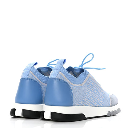 Hermes Goatskin Bi-Color Womens Addict Sneakers 38 Argent Bleu Faience 3 of 4