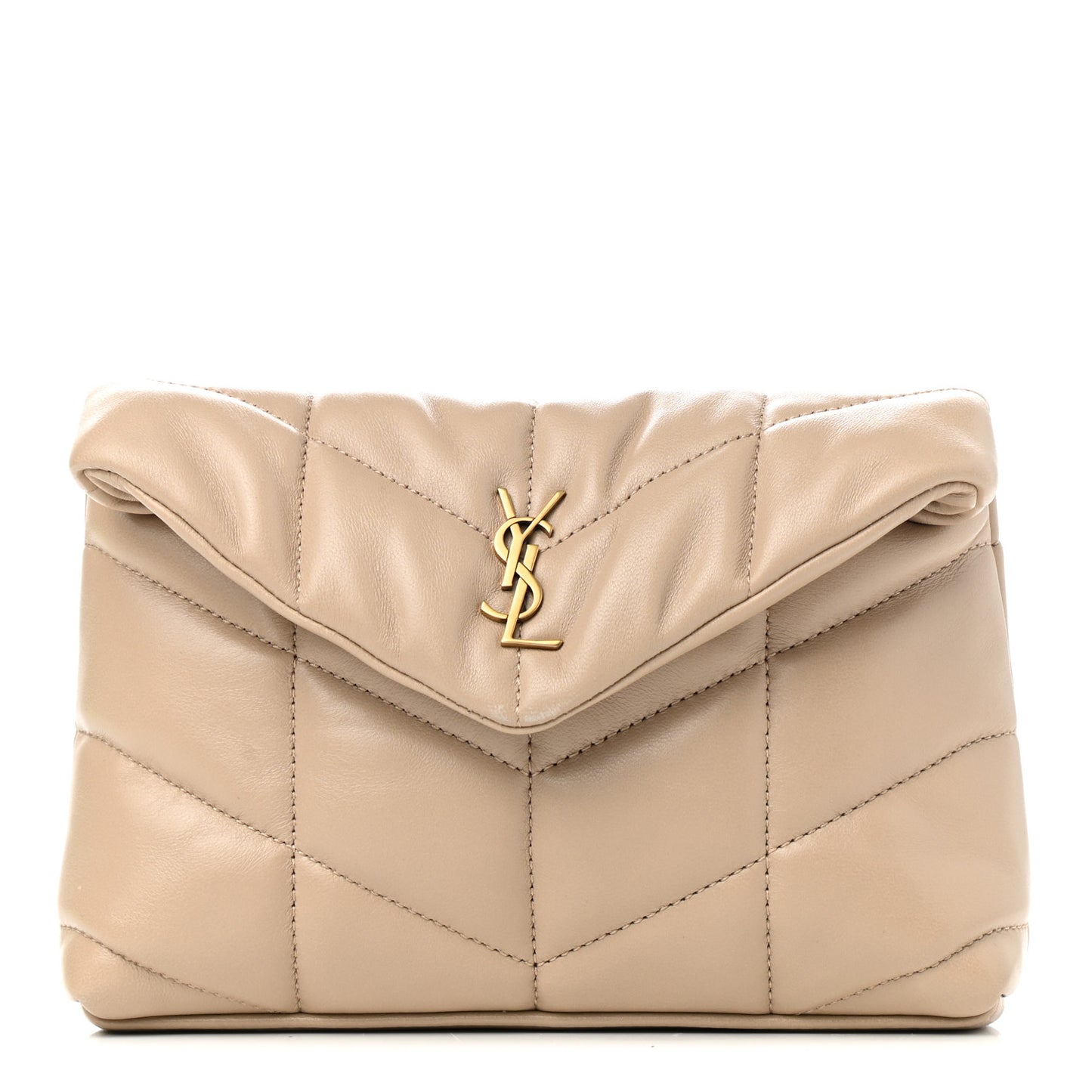 Lambskin Monogram Loulou Puffer Pouch Clutch Dark Beige