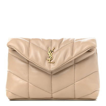 Saint Laurent Lambskin Monogram Loulou Puffer Pouch Clutch Dark Beige 3 of 9