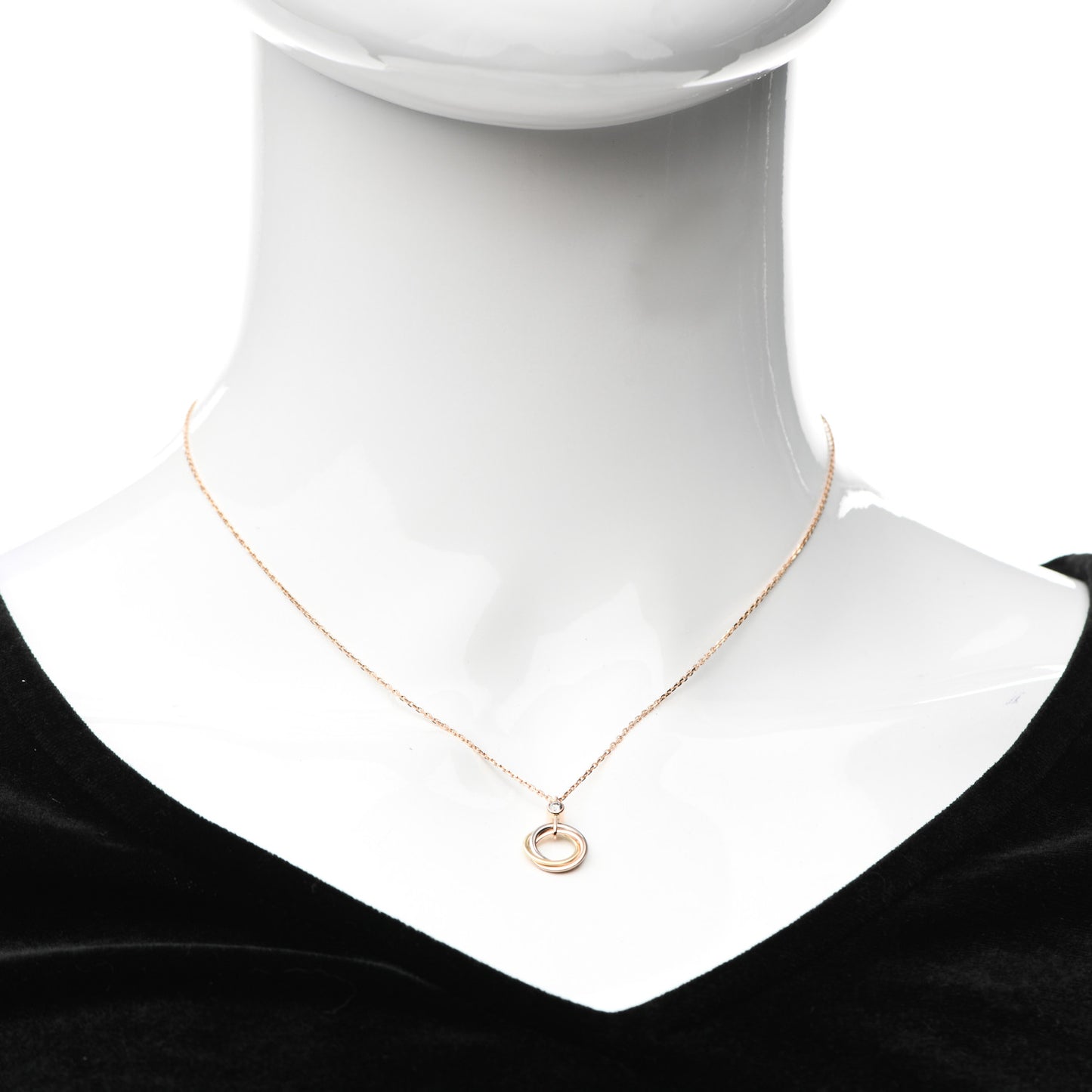 18K Pink Yellow White Gold Diamond Trinity Pendant Necklace