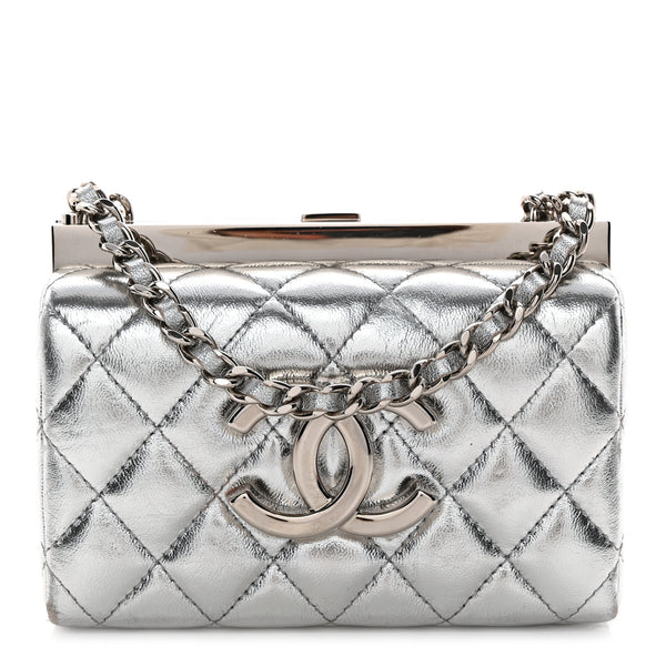 Chanel Metallic Calfskin Quilted Box Crossbody Silver 1889235