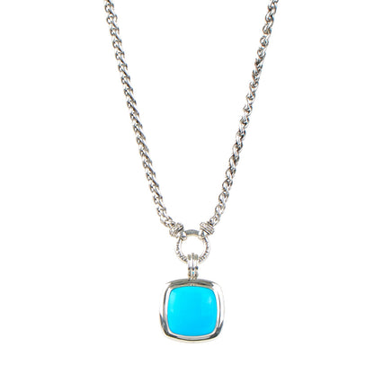 David Yurman Sterling Silver Turquoise Diamond 20mm Albion Single Wheat Chain Necklace 1 of 7