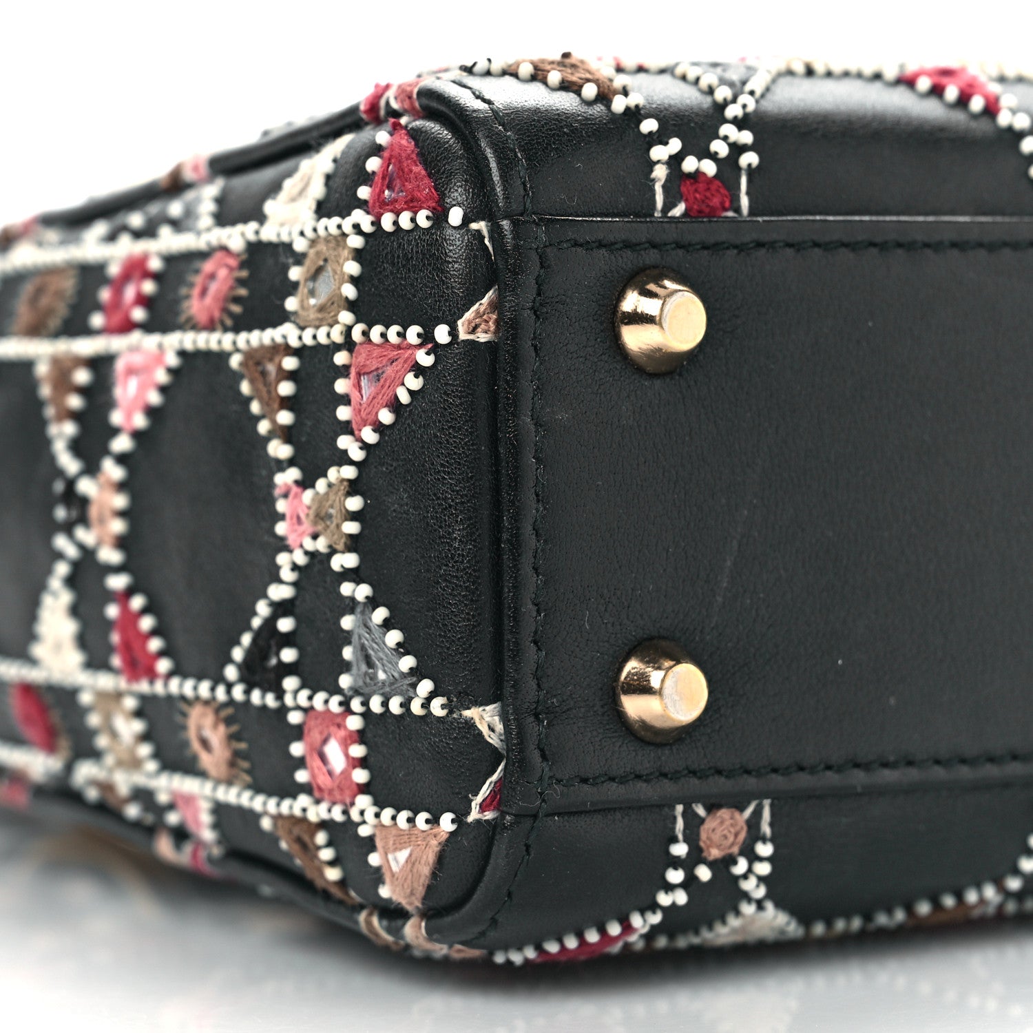 Christian Dior Calfskin Cannage Embroidered Beaded Mini Lady Dior Black Multicolor 7 of 12