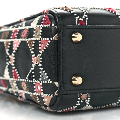 Christian Dior Calfskin Cannage Embroidered Beaded Mini Lady Dior Black Multicolor 7 of 12