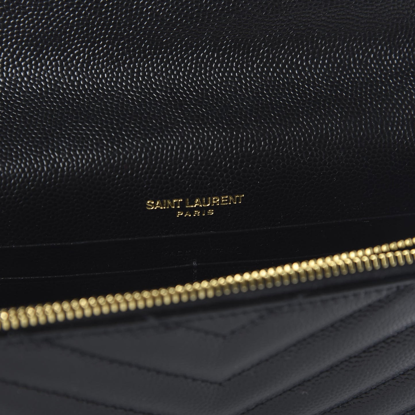 Grain De Poudre Matelasse Chevron Monogram Envelope Chain Wallet Black