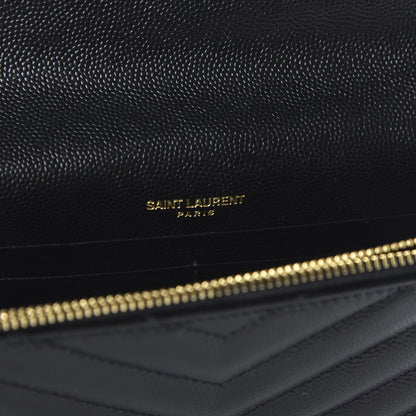 Saint Laurent Grain De Poudre Matelasse Chevron Monogram Envelope Chain Wallet Black 8 of 10