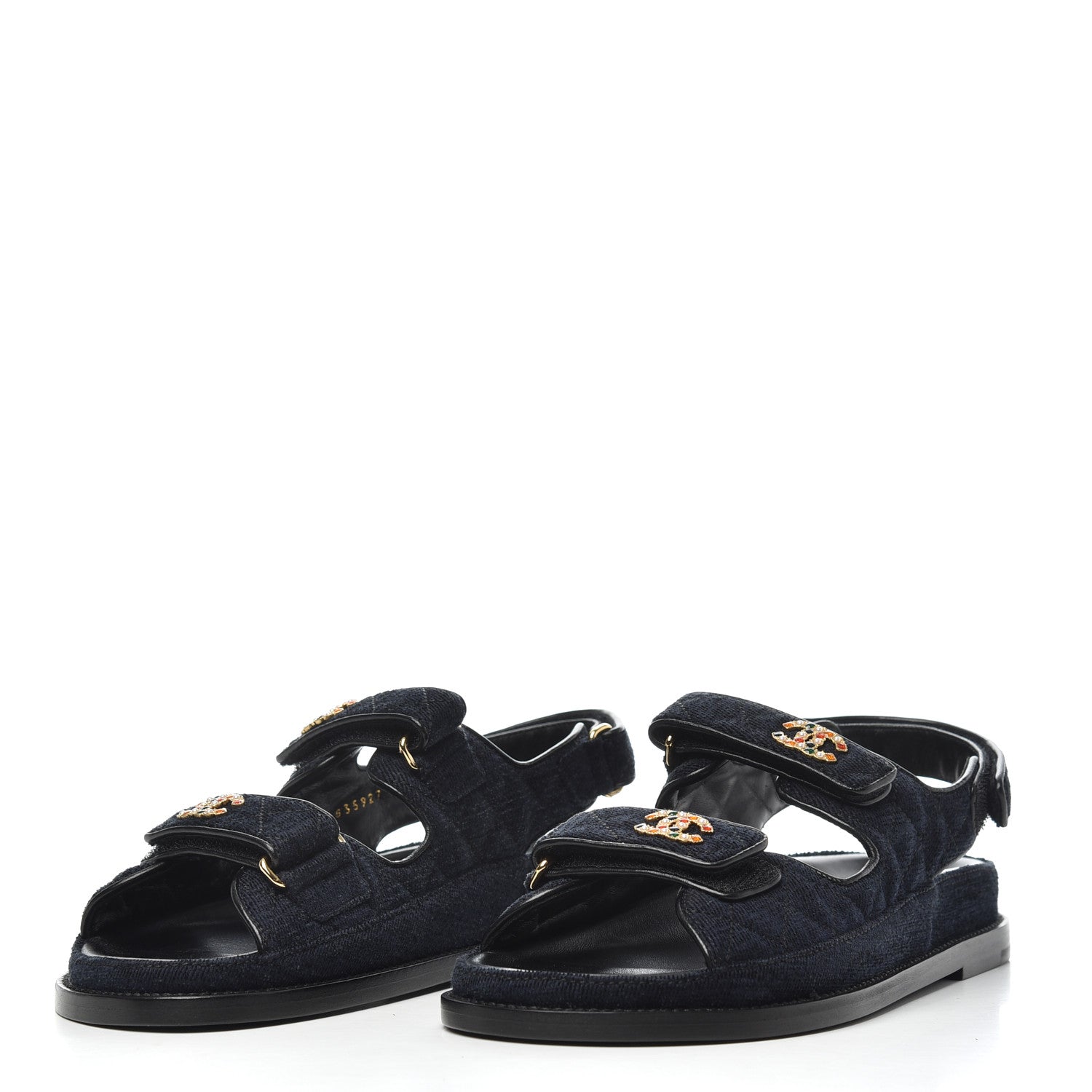 Chanel Denim Quilted Dad Sandals 38 Blue 3 of 9