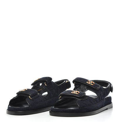 Chanel Denim Quilted Dad Sandals 38 Blue 3 of 9
