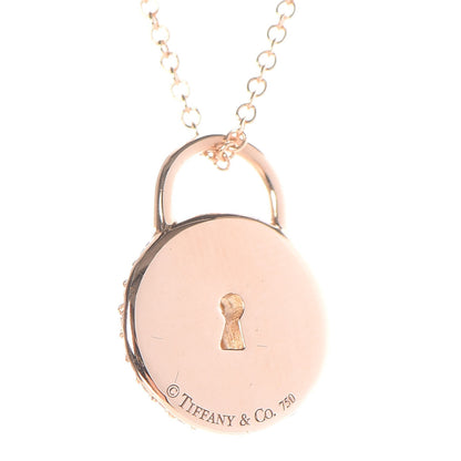 Tiffany 18K Rose Gold Diamond Lock Pendant Necklace 7 of 8