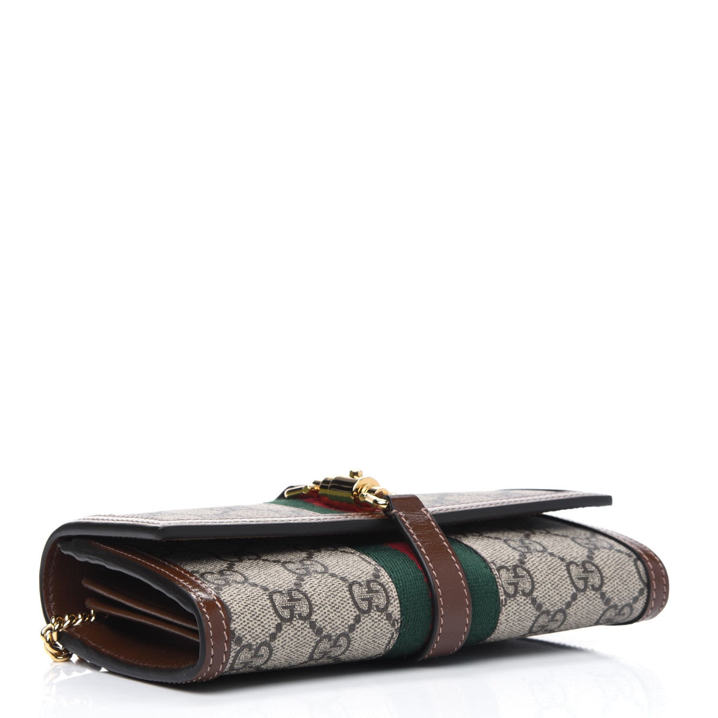 GG Supreme Monogram Azalea Calfskin Web Jackie 1961 Chain Wallet Beige Ebony Brown Sugar