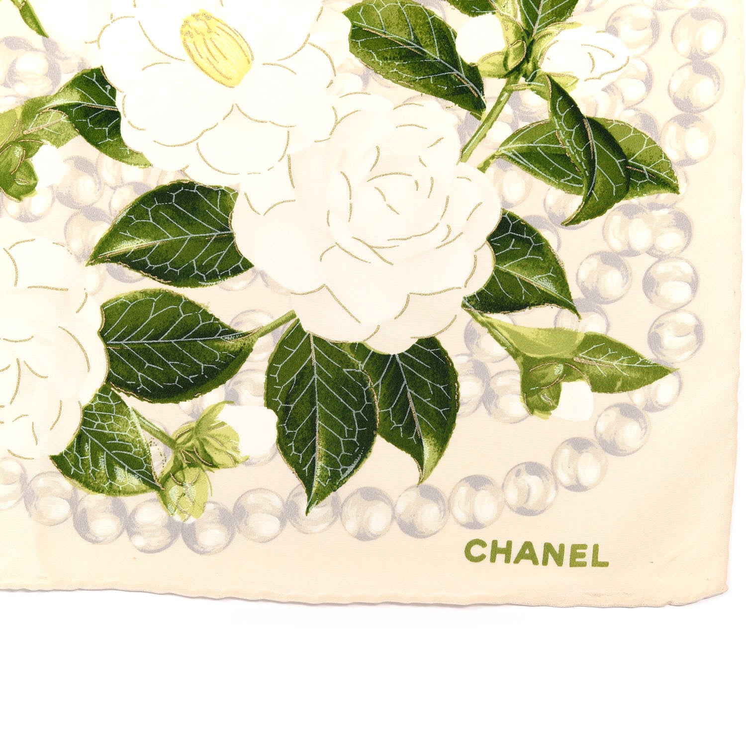 Chanel Silk Camellia Flower Square Scarf White 2 of 3
