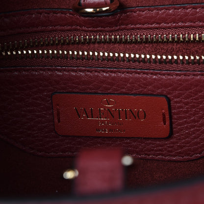 Valentino Garavani Alce Printed Calfskin Flower Embroidered Small Demilune Double Handle Satchel Rubino 6 of 7