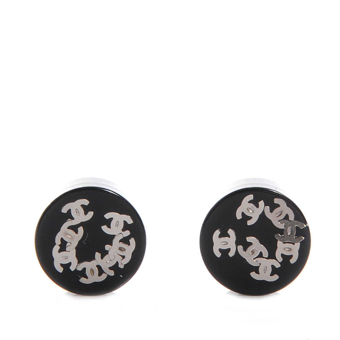 Chanel Resin CC Earrings Black Silver 1 of 5