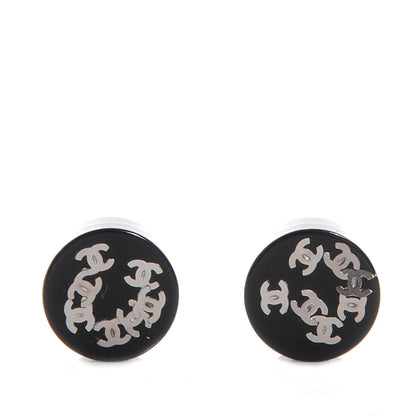 Chanel Resin CC Earrings Black Silver 1 of 5