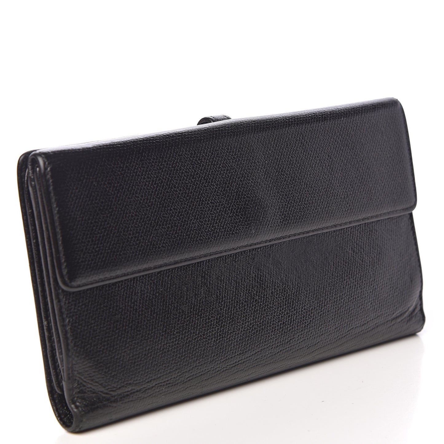 Grained Calfskin CC Button Long Wallet Black