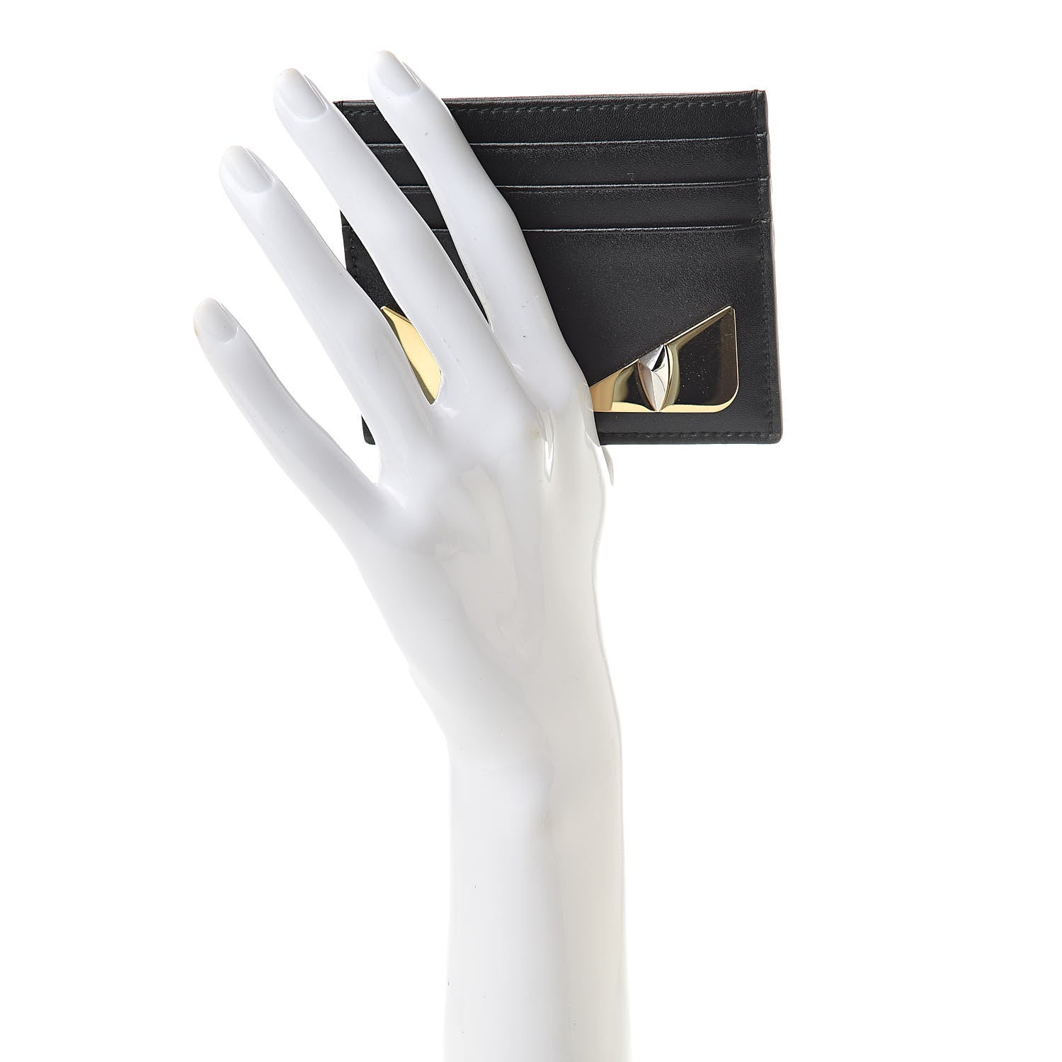 Fendi Vitello Liberty Lucido Metal Monster Eyes Card Holder Black Gold 2 of 8