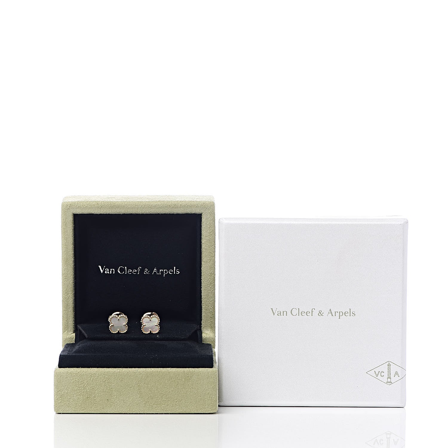 Van Cleef & Arpels 18K Yellow Gold Mother of Pearl Sweet Alhambra Earrings 5 of 6