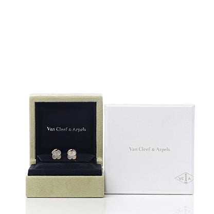 Van Cleef & Arpels 18K Yellow Gold Mother of Pearl Sweet Alhambra Earrings 5 of 6