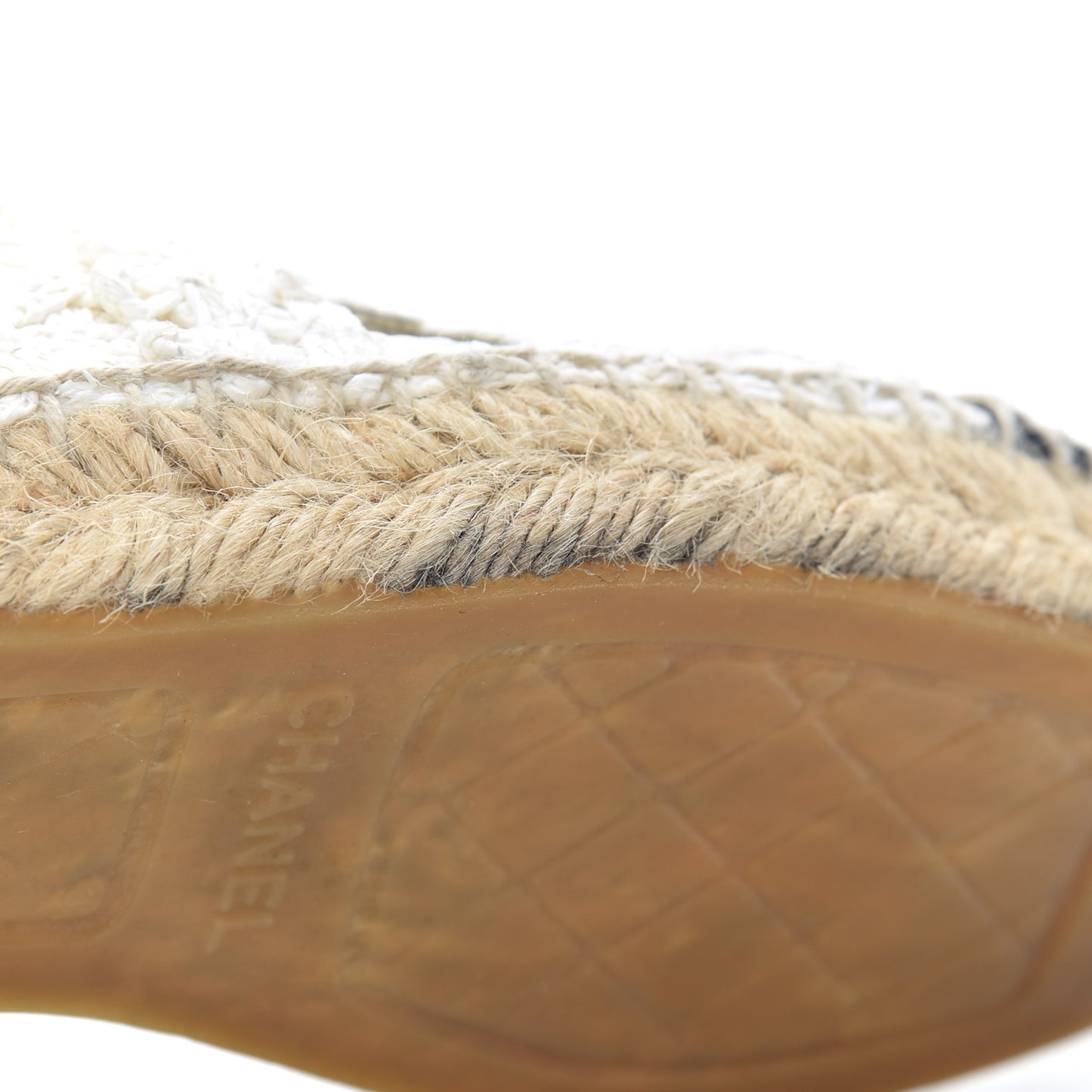 Woven Fabric Grosgrain CC Espadrilles 37 White Black