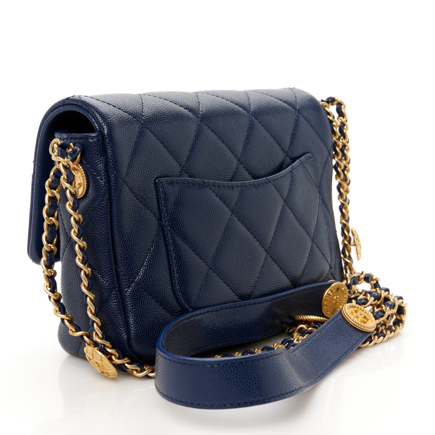 Caviar Quilted Small Twist Your Buttons Flap Blue