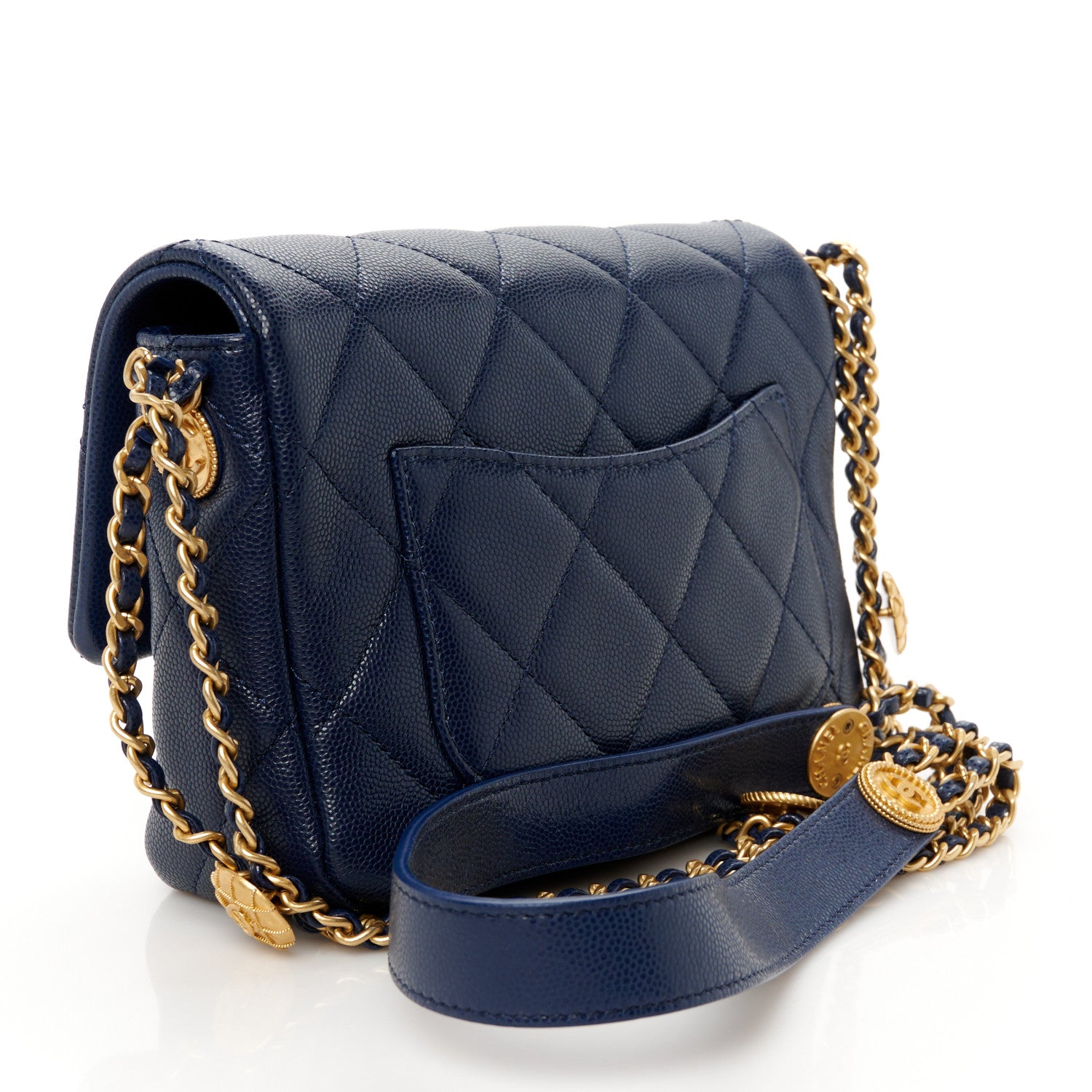 Chanel Caviar Quilted Small Twist Your Buttons Flap Blue 3 of 11
