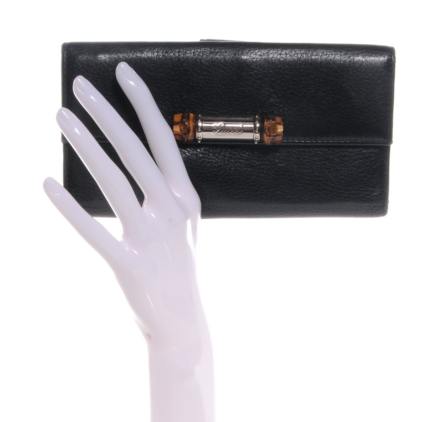 Leather Bamboo Continental Wallet Black
