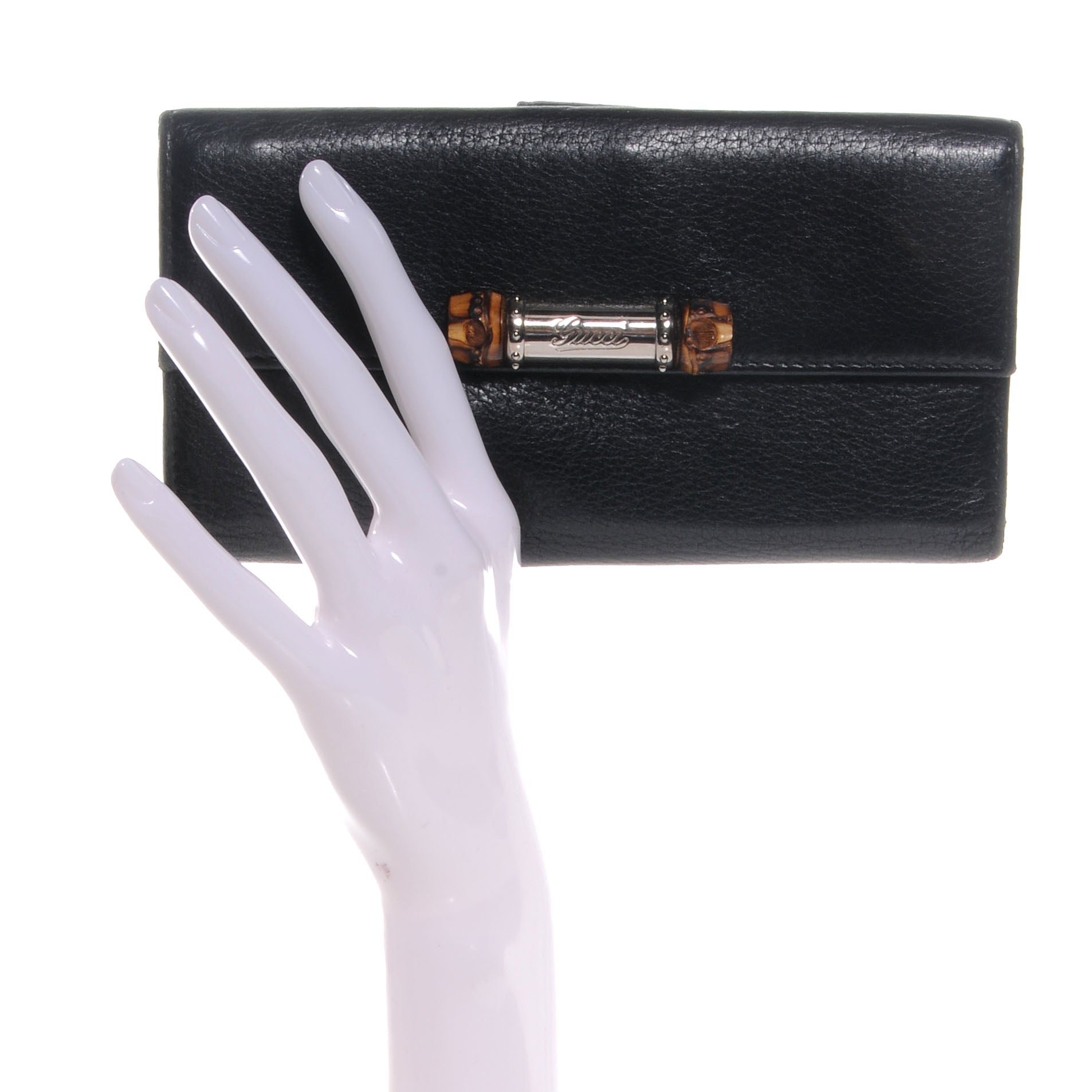 Gucci Leather Bamboo Continental Wallet Black 2 of 7